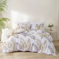 YASMENG Bettwäsche-Set 135x200 cm 4-teilig Gold Weiß Blätter Mikrofaser mit Reißverschluss