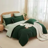 YASMENG Bettwäsche-Set 220x240 cm Dunkelgrün 100% Baumwolle 3-teilig mit Reißverschluss
