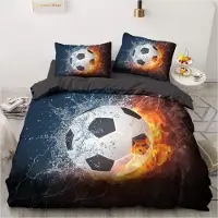 YASMENG Bettwäsche Set 200x200 cm Fußball Motiv 3-teilig Mikrofaser Orange mit 2 Kissenbezügen 80x80 cm