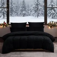 YASMENG Bettwäsche Set 200x200 cm Schwarz 3-teilig Flanell Warm Kuschelig mit Reißverschluss