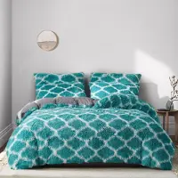 YASMENG Winter Bettwäsche Set 220x240cm Türkis Grün Gittermuster Plüsch Flauschig mit Reißverschluss 2 Kissenbezüge 80x80cm