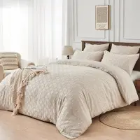 YASMENG Bettwäsche Set 200x200 cm Beige Getuftet Mikrofaser 3-teilig mit 2 Kissenbezügen 80x80 cm
