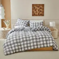 YASMENG Seersucker Bettwäsche 200x220 cm Grau Weiß Kariert 3-teilig Mikrofaser mit Reißverschluss