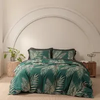 YASMENG Bettwäsche-Set 155x220 cm Gold Grün Blätter Motiv Mikrofaser 3-teilig mit Reißverschluss