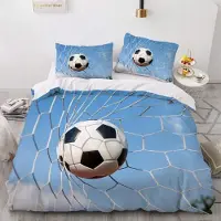 YASMENG Fußball Bettwäsche Set 220x240 cm Blau 3-teilig Mikrofaser mit Reißverschluss