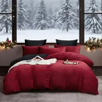 YASMENG Winter Bettwäsche 200x220 cm 3-teilig Weinrot Schwarz Plüsch Mikrofaser Wendebettwäsche mit Reißverschluss