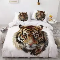YASMENG Bettwäsche Set 135x200 cm Tiermotiv Tiger Braun Weiß 2-teilig Mikrofaser mit Reißverschluss 80x80 cm Kissenbezug