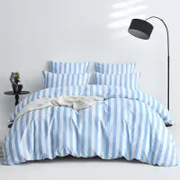 YASMENG Bettwäsche Set 200x220 cm Baumwolle Blau Weiß Gestreift 3-teilig mit Reißverschluss