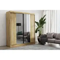Krudox MOL Kleiderschrank Schiebetür Votan 200x216x62 cm mit Spiegel 3 Schubladen 2 Kleiderstangen Schlafzimmer Mehrzweckschrank