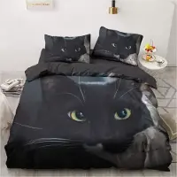 YASMENG Bettwäsche Set 220x240cm Schwarz Katze Muster Microfaser mit 2 Kissenbezügen 80x80cm