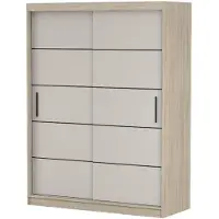 FABRYKA MEBLI IDŹCZAK Schwebetürenschrank Kleiderschrank Schrank Schlafzimmerschrank Vista 06 K Sonoma Eiche/Kaschmir mit schwarzen Zierleisten ohne Spiegel 150 cm