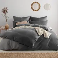 Soifox Bettwäsche-Set 135x200 cm 6-teilig Anthrazit Mikrofaser bügelfrei mit Reißverschluss