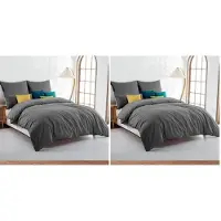 Soifox Bettwäsche-Set Mikrofaser Anthrazit 140x200cm + 80x80cm bügelfrei Reißverschluss