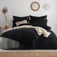 Soifox Bettwäsche-Set 4-teilig 155x220 cm Schwarz Mikrofaser bügelfrei mit Reißverschluss