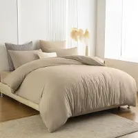 Soifox Bettwäsche-Set Mikrofaser 155x220 cm Sandy Beige Bügelfrei Knitterfrei mit Reißverschluss