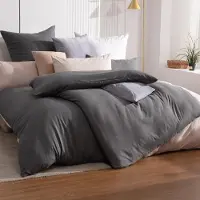 Soifox Bettwäsche-Set 4-teilig Mikrofaser Anthrazit 135x200 cm & 80x80 cm bügelfrei