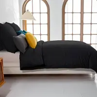 Soifox Bettwäsche-Set Mikrofaser Schwarz 135x200 cm + 80x80 cm bügelfrei knitterfrei Reißverschluss
