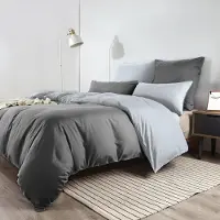 Soifox Bettwäsche-Set 200x200 cm Grau Mikrofaser Bügelfrei Knitterfrei mit 2x Kissenbezug 80x80 cm Reißverschluss Anthrazit/Grau