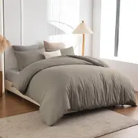 Soifox Bettwäsche-Set Mikrofaser Taupe 135x200 cm + 80x80 cm bügelfrei knitterfrei Reißverschluss