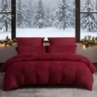 YASMENG Winter Bettwäsche Set 200x220 cm Weinrot 3-teilig Plüsch-Mikrofaser mit Reißverschluss