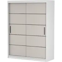 FABRYKA MEBLI IDŹCZAK Schwebetürenschrank Kleiderschrank Schrank Schlafzimmerschrank Vista 06 K Weiß/Kaschmir mit schwarzen Zierleisten ohne Spiegel 150 cm