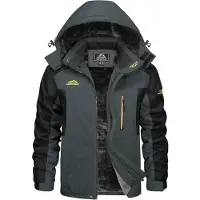 KEFITEVD Winterjacke Herren Wasserdicht Warm Gefüttert Skijacke Outdoor Winddicht Atmungsaktiv Funktionsjacke mit abnehmbarer Kapuze 3XL Grau-schwarz