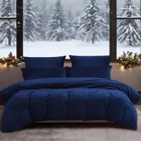 YASMENG Winter Bettwäsche Set 135x200 cm Dunkelblau Flanell 2-teilig mit Reißverschluss