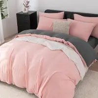 YASMENG Doppelte Muslin Bettwäsche 155x220 cm Rosa Grau 100% Baumwolle 3-teilig mit Reißverschluss