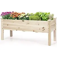FANTASK Hochbeet aus Holz, Pflanzbeet für Kinder, 120x43,5x51cm, Pflanztrog bela