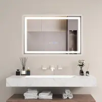 OEM LED-Badspiegel 60x40 cm, dimmbar, 3 Farben, Anti-Beschlag, Uhr