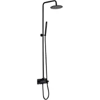 Lussero – Wandmontierte Außendusche aus 304 Edelstahl mit schwarzer Finish, 20 cm Regenduschkopf und Handbrause (Kalt- & Warmwasser)