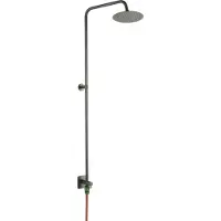 Lussero – Wandmontierte Außendusche aus Edelstahl 304 mit Gunmetal-Finish und 20 cm Duschkopf (Kaltwasser, Anschluss an Gartenschlauch von unten)