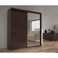 Krudox PES Kleiderschrank Wenge 203x216x62 cm Schiebetürenschrank mit Spiegel 4 Kleiderstangen Schlafzimmer
