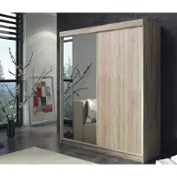 Krudox ARU Kleiderschrank Sonoma 180x216x62 cm Schiebetürenschrank mit Spiegel Kleiderstange Schlafzimmer