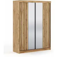 Krudox MOL Kleiderschrank Schiebetür Votan 150x216x62 cm mit Spiegel 2 Schubladen Kleiderstange Schlafzimmer Mehrzweckschrank