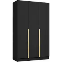 Tegre Moderner Kleiderschrank LIZA Schwarz mit Goldenem Griff 150 x 60 x 215 cm mit 3 Türen, Kleiderstange und praktischer Innenaufteilung