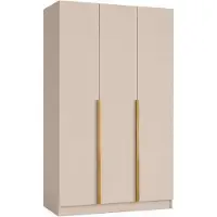 Tegre Moderner Kleiderschrank LIZA Kaschmir mit Goldenem Griff 150 x 60 x 215 cm mit 3 Türen, Kleiderstange und praktischer Innenaufteilung
