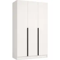 Tegre Moderner Kleiderschrank LIZA Weiß mir Schwarzem Griff 150 x 60 x 215 cm mit 3 Türen, Kleiderstange und praktischer Innenaufteilung