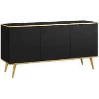 Tegre Kommode GOLD 150 x 85 x 40 cm in Schwarz mit Goldenen Verzierung, stilvolle Sideboard-Kommode im modernen Retro-Design