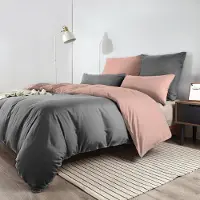 Soifox Bettwäsche-Set 200x200 cm Grau/Rosa Mikrofaser Bügelfrei Knitterfrei mit 2x Kissenbezug 80x80 cm Reißverschluss