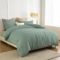 Soifox Bettwäsche-Set 140x200 cm Grün Mikrofaser Bügelfrei Knitterfrei Reißverschluss
