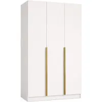 Tegre Moderner Kleiderschrank LIZA Weiß mit Goldenem Griff 150 x 60 x 215 cm mit 3 Türen, Kleiderstange und praktischer Innenaufteilung