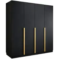 Tegre Kleiderschrank LIZA 197 x 215 x 58,1, 3-türig, schwarz mit goldenen Griffen, Kleiderstange und großzügigem Stauraum