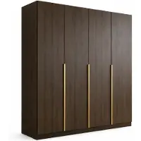 Tegre Kleiderschrank LIZA 197 x 215 x 58,1, 3-türig, Nuss Okapi mit goldenen Griffen, Kleiderstange und großzügigem Stauraum