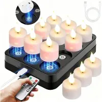 PLAXSOON 12X LED Kerzen lichter mit Timer Fernbedienung Ladestation Teelicht Wiederauflad
