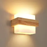 Mckalen Wandleuchte Innen Holz, Vintage E27 Wandlampe Holz mit Weiß Glas Lampens