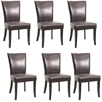 Generique 6er-Set Esszimmerstuhl Chesterfield, Stuhl Küchenstuhl, Nieten - Kunstleder, braun, dunkle Beine