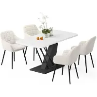 Vicco Esstisch-Set Fenaro Weiß/Schwarz 120 x 80 cm mit 4 Esszimmerstühlen, Model 62771