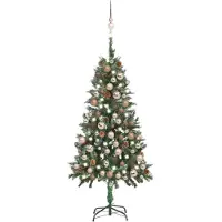 The Living Store Künstlicher Weihnachtsbaum mit Beleuchtung Kugeln Zapfen 150 cm