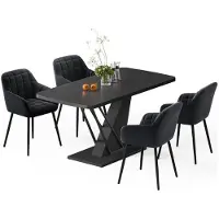 Vicco Esstisch-Set Fenaro Schwarz 120 x 80 cm mit 4 Esszimmerstühlen, Model 62764